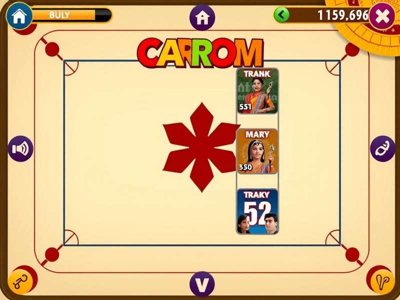 Carrom Turbo Frenzy gameplay screenshot showing traditional board